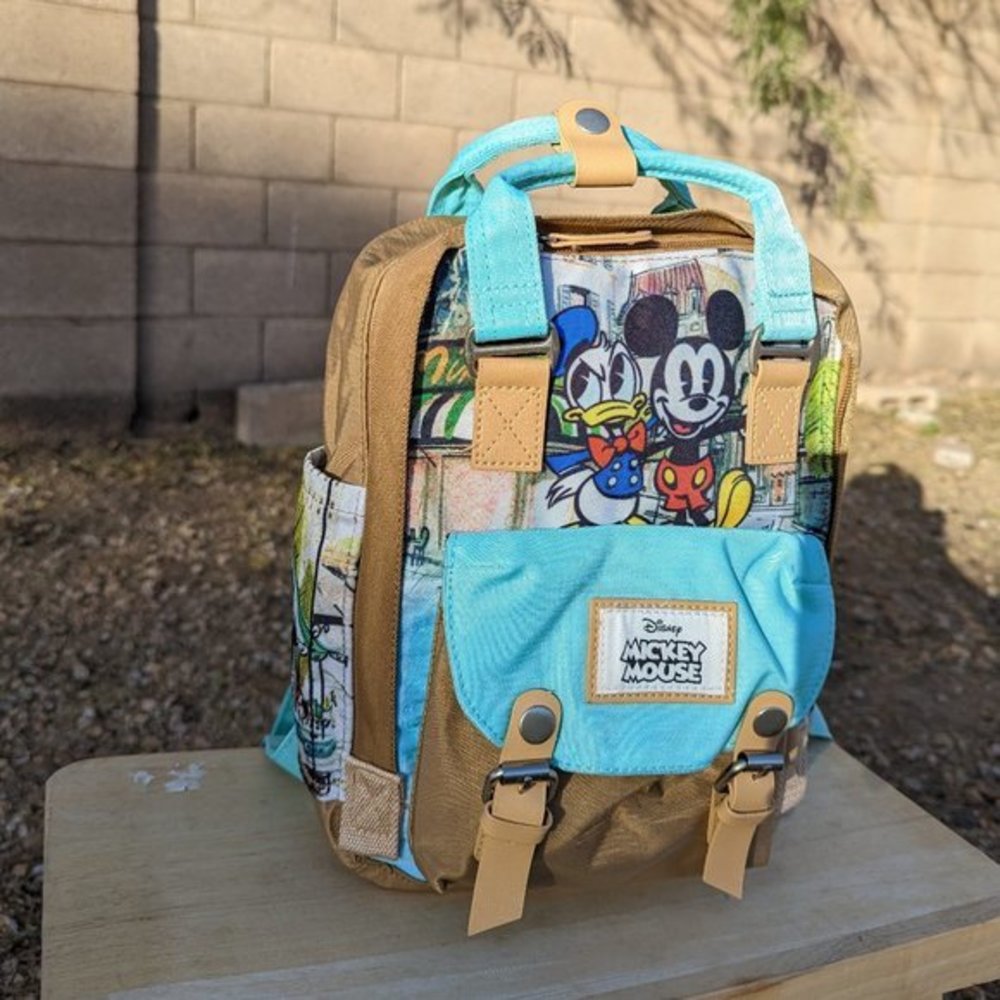 Disney Mickey Mouse & Donald Duck 12" Nylon Backpack In Teal & Brown - Picture 7 of 12